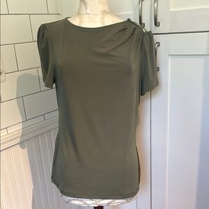 NWTs DKNY Olive Green Women's Top with gold button detail